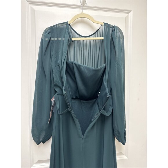 New Dessy Collection Size 8 Green Strapless Chiffon Blouson Maxi Dress Gown 3098 - Picture 8 of 10